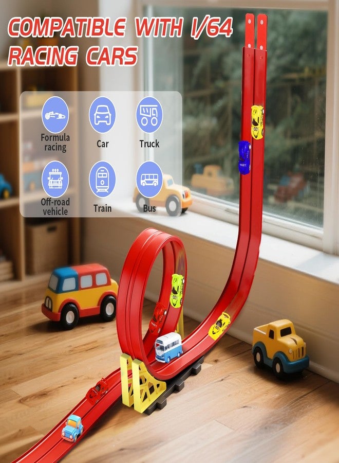 مضمار سباق محمول بطول 20 قدمًا يُمكن بناؤه في أي مكان، مزود بأكواب شفط - تصميم مرن قابل للطي يناسب سيارات بمقياس 1/64، هدية لعبة محمولة للأطفال من عمر 4 سنوات فما فوق - Image 2